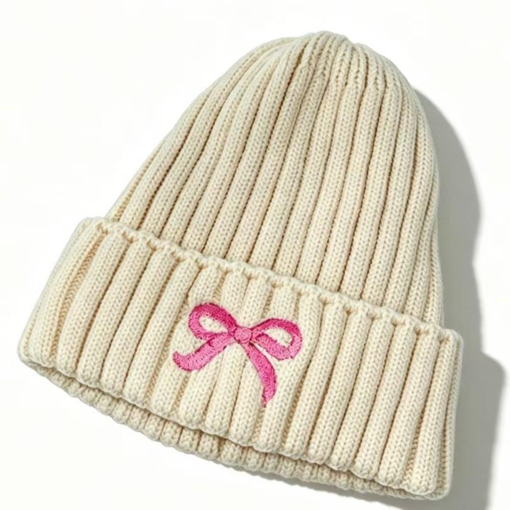 Embroidery Bow Knitted Beanie Cap Cold Proof Kids Knitted Hat cute Baby Knit Hat  Girls