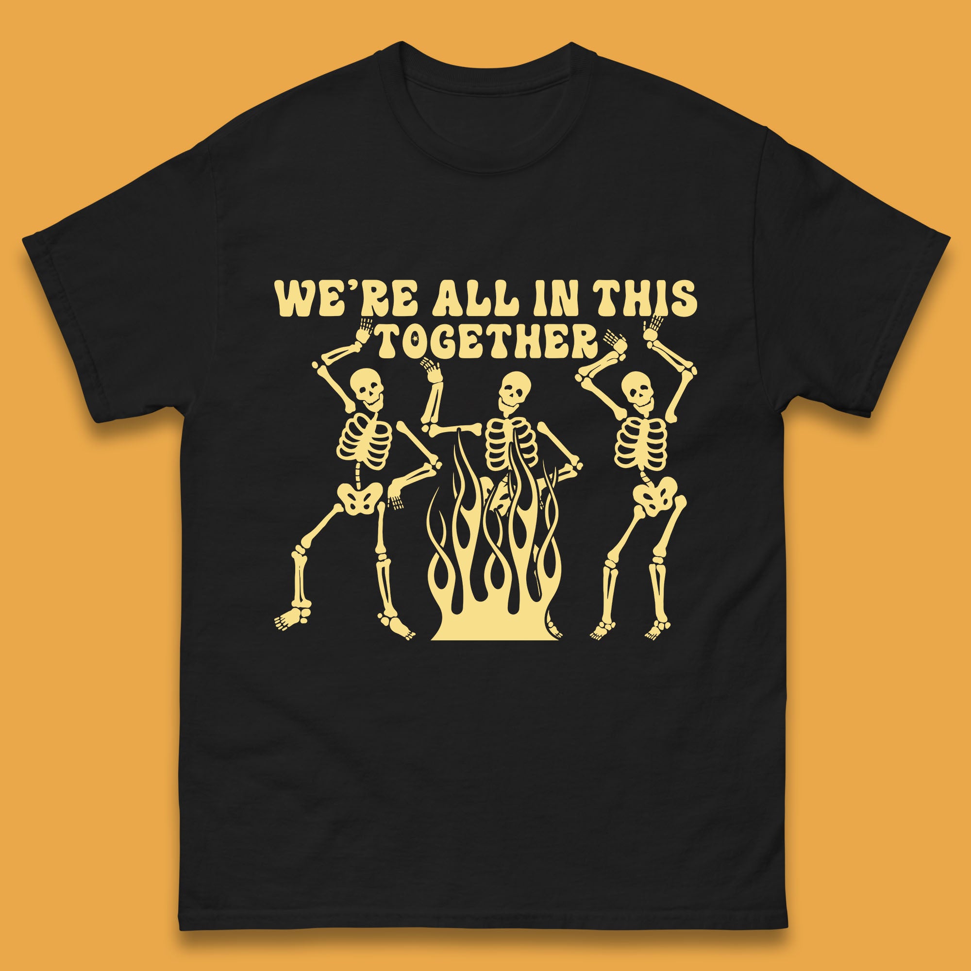 We re All In This Together Dancing Skeletons Halloween Day Spooky Season Mens Tee Top S