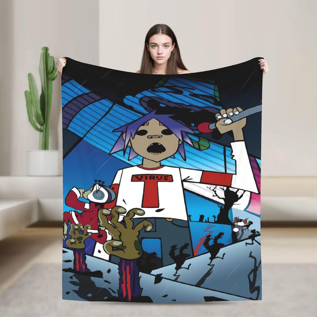 Gorillazs Flannel Blanket Winter Band Rock Warm Throw Blanket for Children Home Decor Graphic Bedspread Sofa Bed Cover