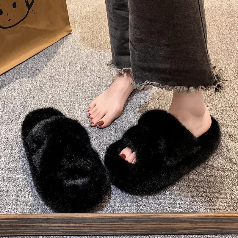 Super popular Mao Mao slippers women's outer wear 2025 new autumn and winter with skirt home thick bottom one-word cotton slippers