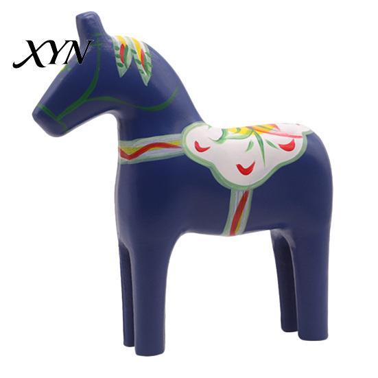Nordic Home Decor Horse Hand Painted Dala Trojan Figurine, Solid Wood Traditional Swedish Statue, Rustic Decorative Tabletop Ornament for Farmhouse