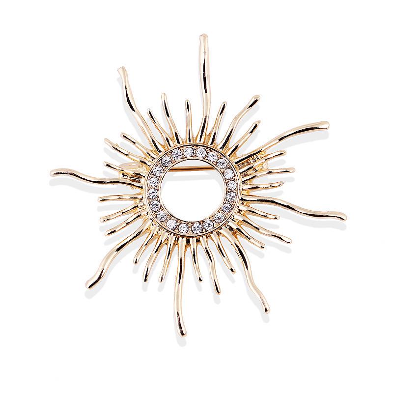 Retro Baroque Style Rhinestone Sun God Brooches For Women Men Elegant Trendy Clothing Accessories Alloy Pin Luxury Jewelry Gifts