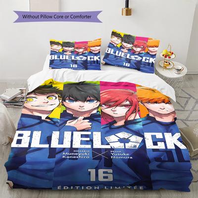BLUE LOCK Muster Bettwäsche, Steppbett Set Bettbezug Kissenbezug Zuhause Geburtstagsgeschenk (1 Bettbezug + 2 Kissenbezüge, ohne Füllung)