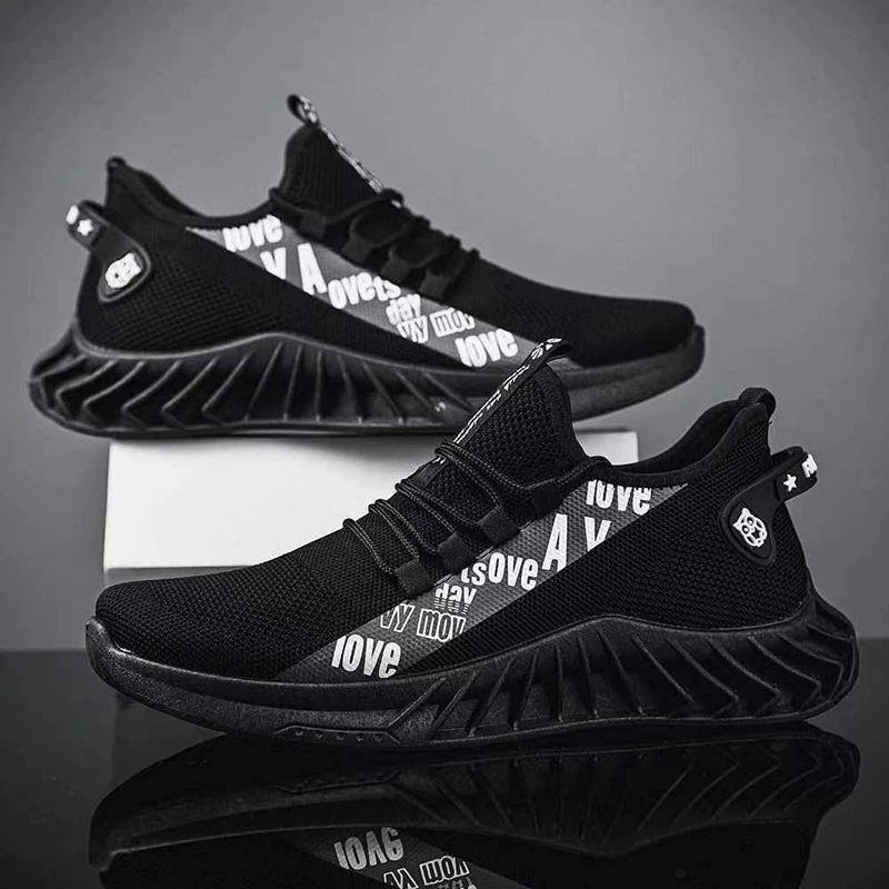 Men's Red Knit Sneakers with Blade Sole Casual Athletic Breathable Shoes