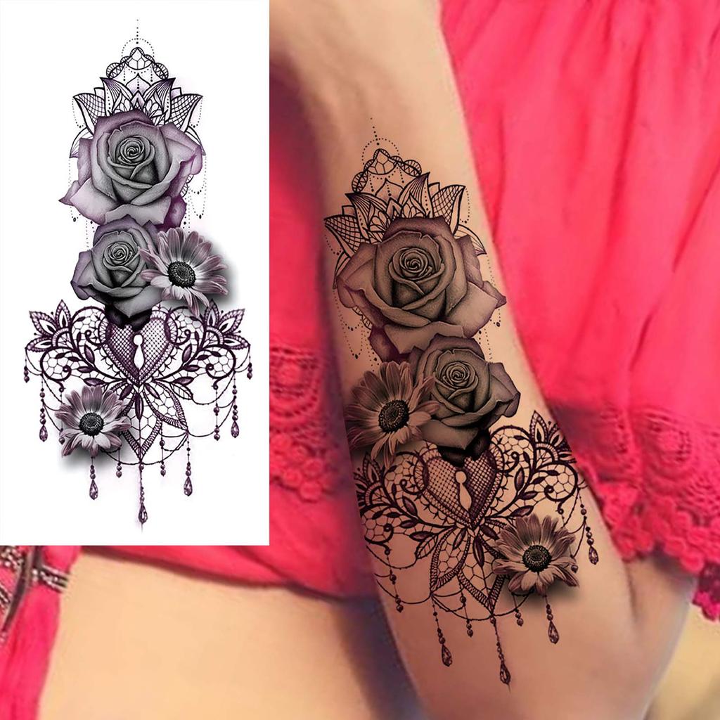 1 Sheet Tiger Snake Flower Temporary Tattoos For Women Girls 3D Rose Watercolor Tattoo Sleeve Bosy Art Drawing Tatoo Sticker