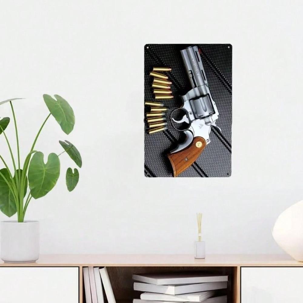 Vintage Revolver Bullets Metal Wall Art Retro Western Sign Home Decor