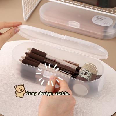 Simple Plastic Storage Box Large-capacity Stackable Pen Box Transparent Stationery Storage Box Gift