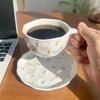 Korean Style Hand-Pinched Floral Ceramic Coffee Cup & Saucer Set - Hand-Painted Design, Perfect for Afternoon Tea