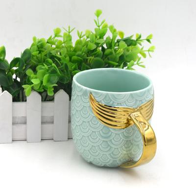 Creative Mermaid Shaped Mug Pearl Glaze Gold Ceramic Water Cup Coffee Cup