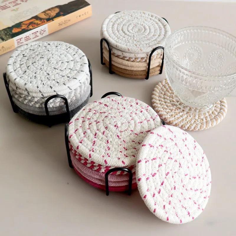 8Pcs/set 11x11cm Round Cotton Woven Coffee Mug Cup Coaster Placemat Dining Plate Mat Kitchen Insulation Pad Table Decoration