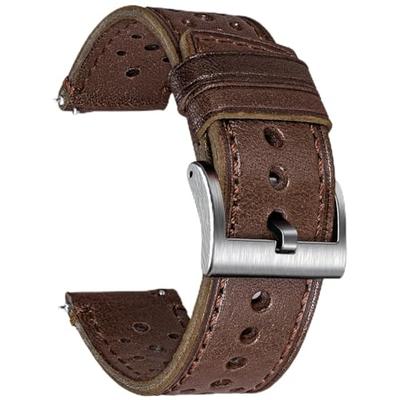 [hemsut H] Genuine Leather Watch Band, Perforated Design, Soft and Flexible, Italian Vegetable Tanned Leather Quick Release Band