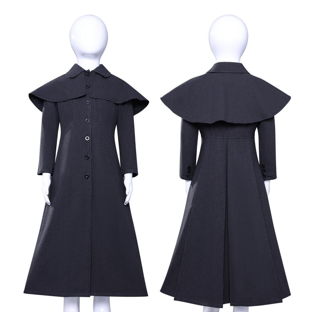 Wednesday Cosplay Costume Halloween Woollen Coat Women Trench Carnival Party Comic-con Role Playing Outfits