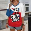 Women's Casual V Neck Short Sleeve Pullover T Shirt Letter Print Top Soccer Support Fan Apparel for Outdoor Activities