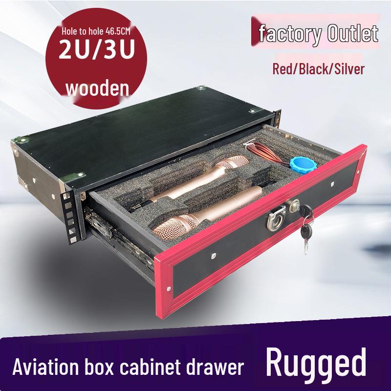 2U Wooden Cabinet with Lock & Metal Drawer for Microphone Storage
