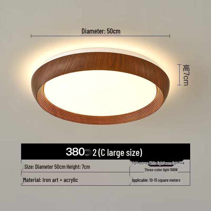 Mid-Century Ultra-Thin Walnut Grain Ceiling Light for Living Room & Bedroom