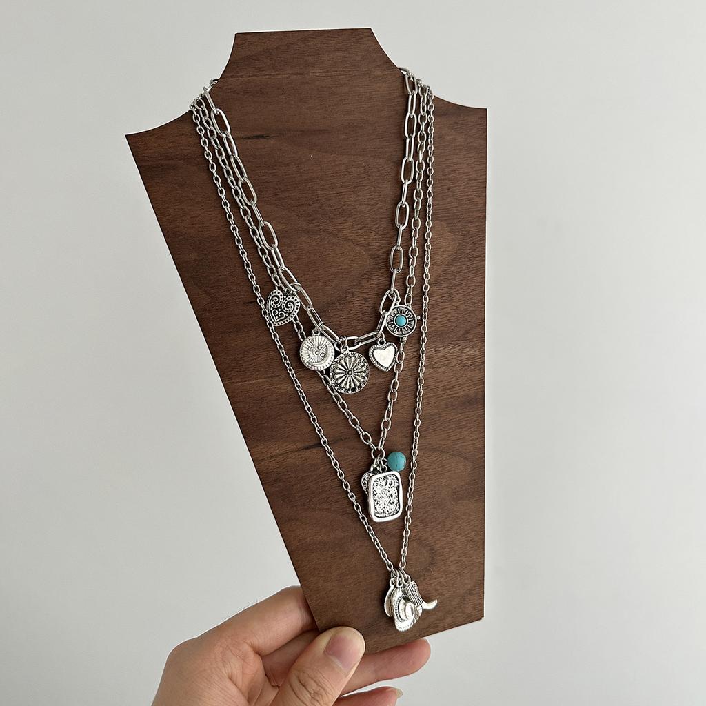 Ethnic Style Western Cowboy Hat Boots Pendant Necklace, Retro Metal Love Imitation Turquoise Necklace