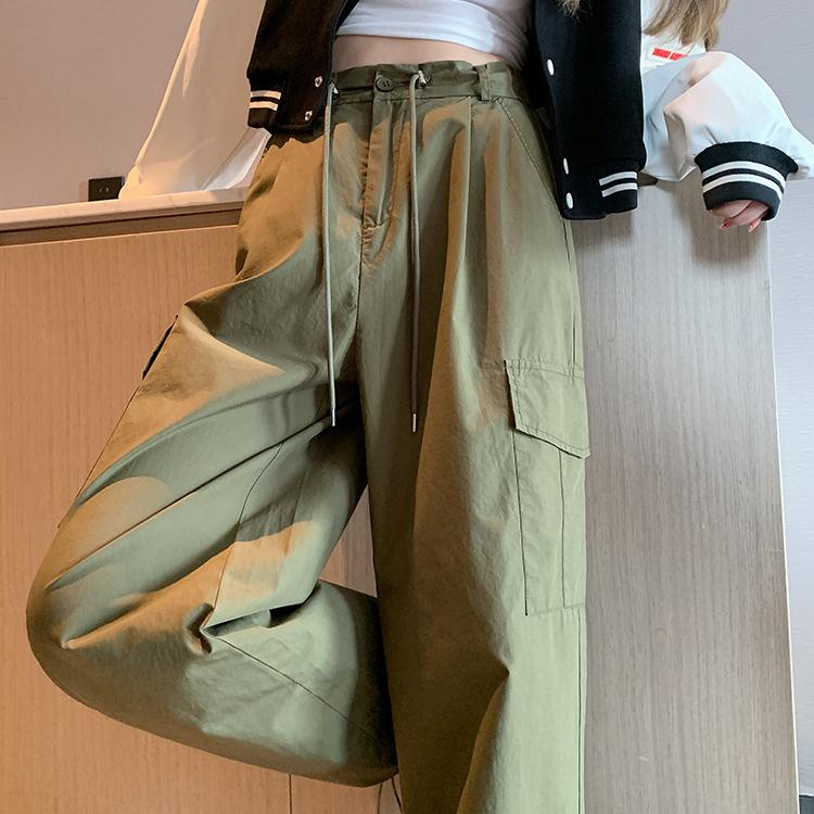 Women Casual Joggers Sports Pants Vintage Solid Low Waist Drawstring Baggy Trousers Y2K Wide Leg Sweatpants Streetwear Cargo Pants
