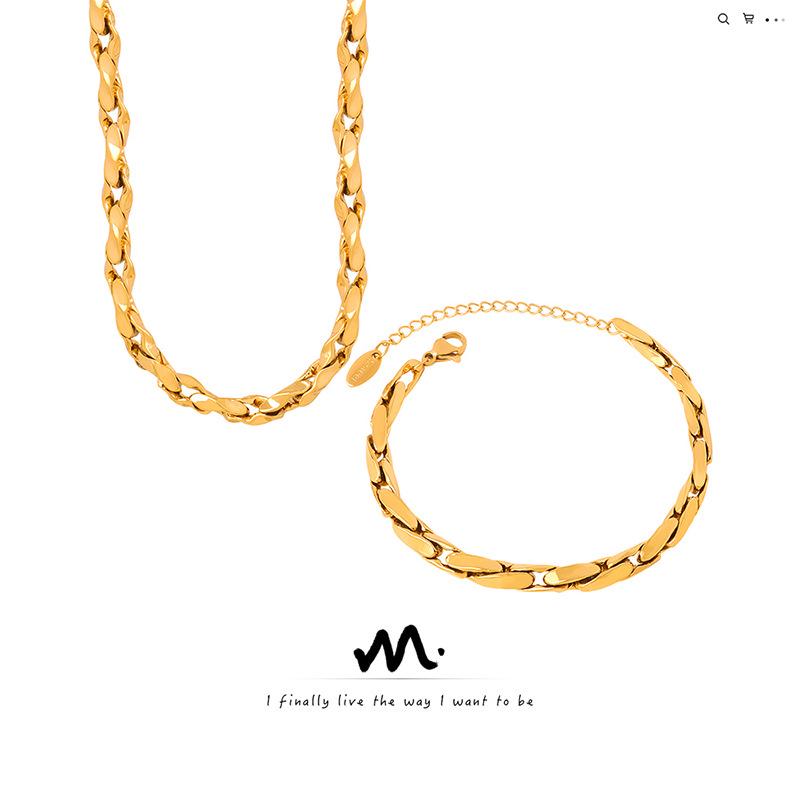 

European & American High-End Luxurious Copper Gold-Plated Necklace & Bracelet Set for Women