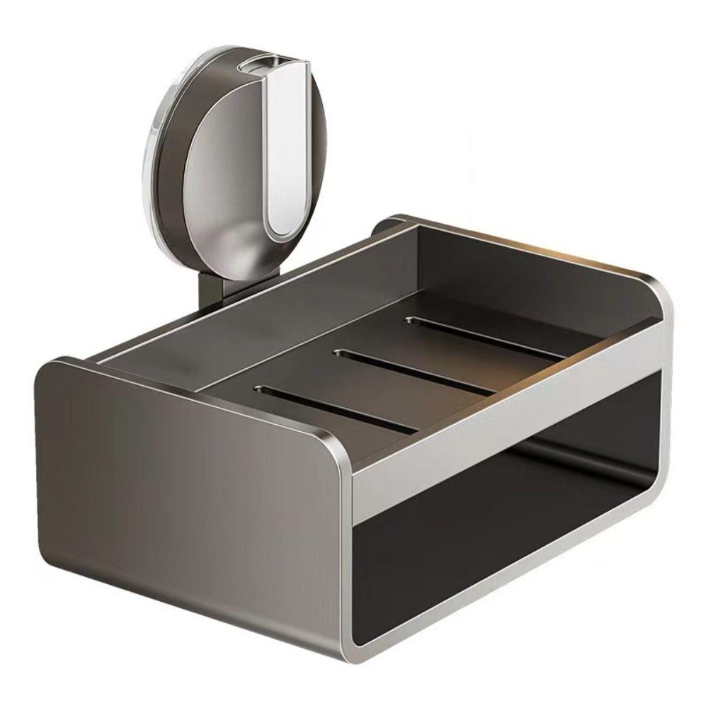 Hole-free Suction Cup Soap Box Thicken Wall-mounted Laundry Draining Storage Shelf Anti-corrosion Rustproof Soap Dish Bathroom