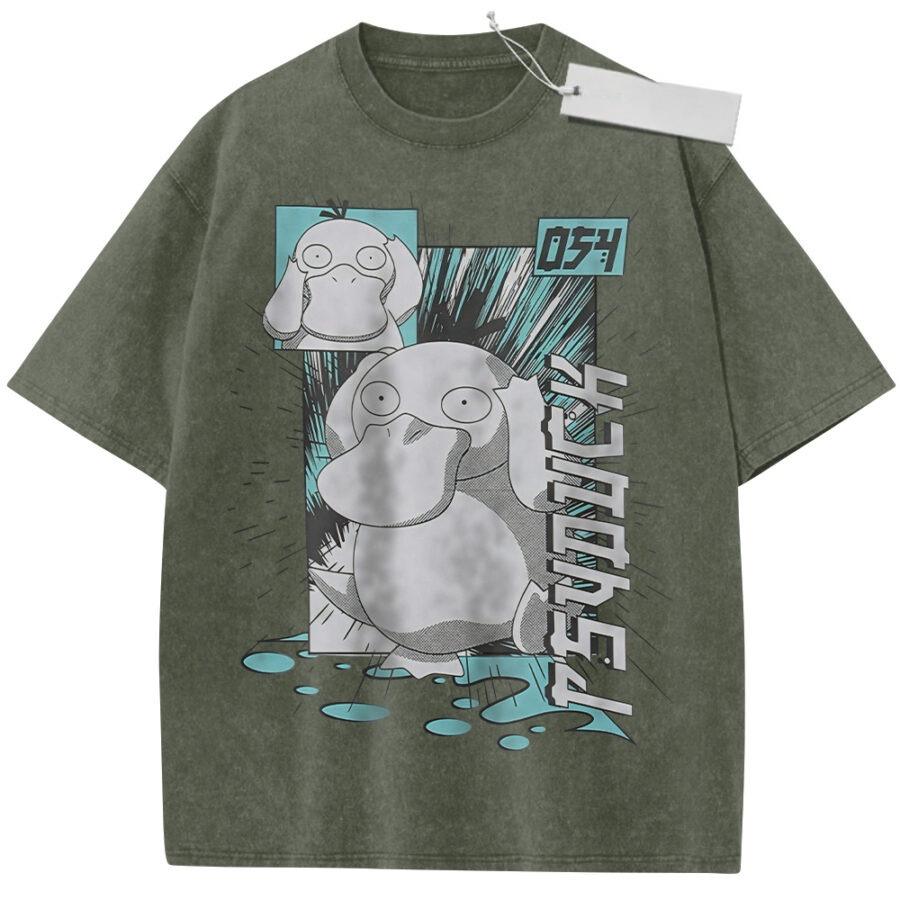Vintage Washed Pink TShirt Pokemon Psyduck Graphic Oversize Streetwear Comfy Casual Daily Wear