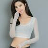 Dames Doorzichtig Kant Cropped Top - Lange Mouwen, Ronde Hals Mesh T-shirt voor Layering met Rokken