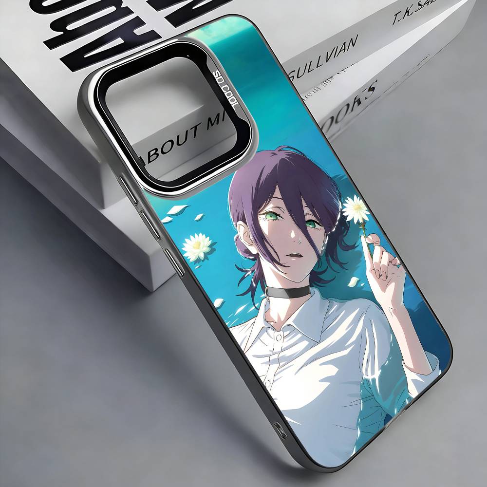 R-Reze C-Chainsaw Man Colorful Silver Back Phone Case For IPhone 17 16 15 14 13 12 11 Plus Pro Max Plus