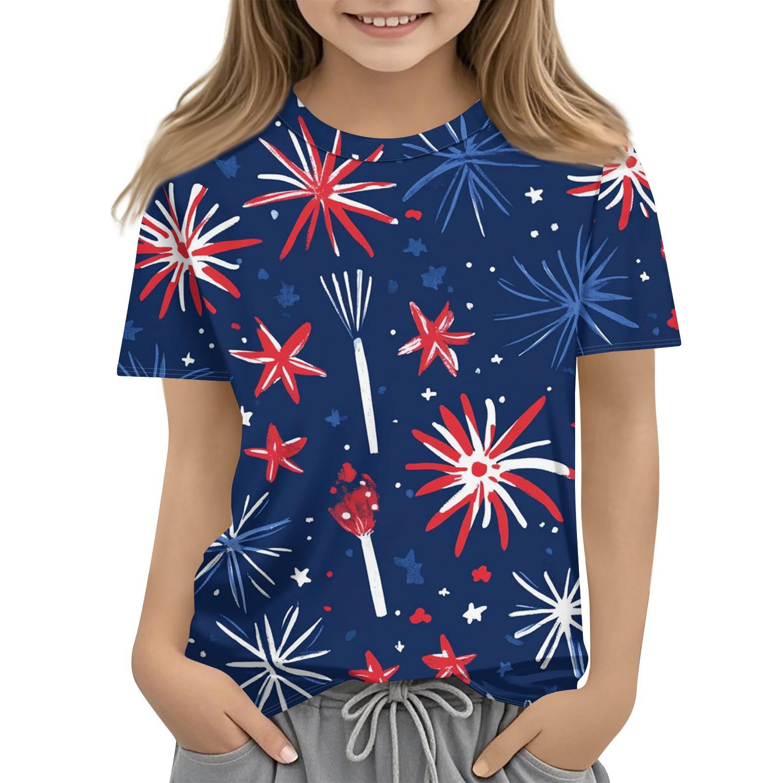 

Детская модная повседневная футболка с коротким рукавом и принтом «День независимости» с круглым вырезом 130 тёмно-синий