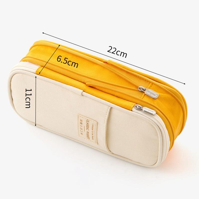 Classic Fashion Pencil Bag Canvas Contrast Color Large Capacity Pencil Case Stationery Storage Bag Organizer for Student Gift