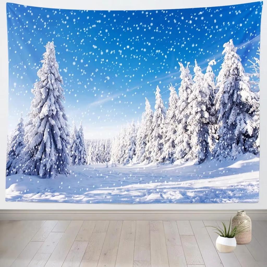 Winter Snow Mountain Forest Tapestry Winter Landscape Snowy Woodland Scene WallMounted Home Decor