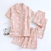 Conjunto de 3 peças de pijama de gaze de algodão feminino de verão com calças curtas/longas