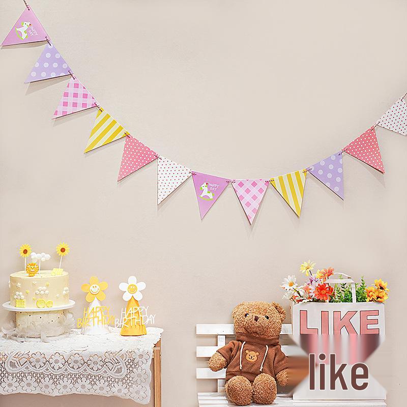 Birthday Pull Flag Banner for Baby Party Decorations - Boy & Girl Pennant