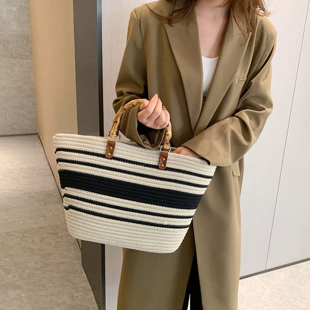 Muzhilun Women's Woven Straw Bag, Large, Handmade Woven Basket with Handles, Bamboo Tote Summer Beach Bag, Beach Bag, Woven Bag, Handwoven Basket