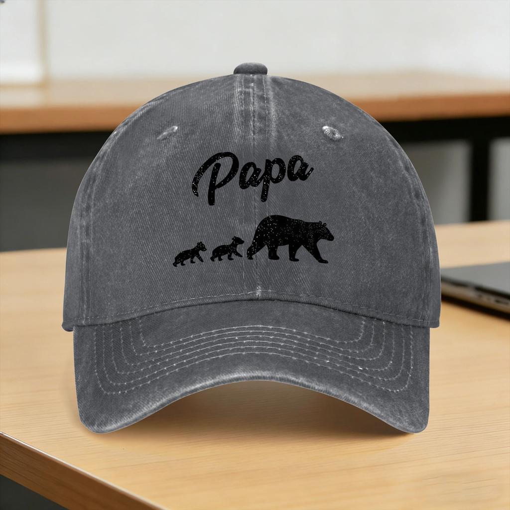 Fathers Day Papa Bear Washed Baseball Cap Casual Sun Trucker Hat Spring Couple Women Kpop Rock Snapback Cap