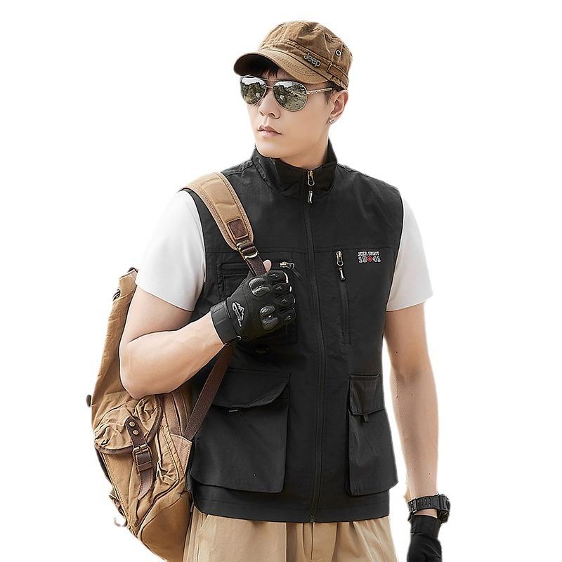Outdoor Photography Vest Men's Autumn and Winter New Multi-pocket Mid-green Loose Vest Workwear Casual Jacket Top