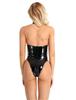 European & American Black Mirror PU Leather Halter Open Back Bodysuit Lingerie