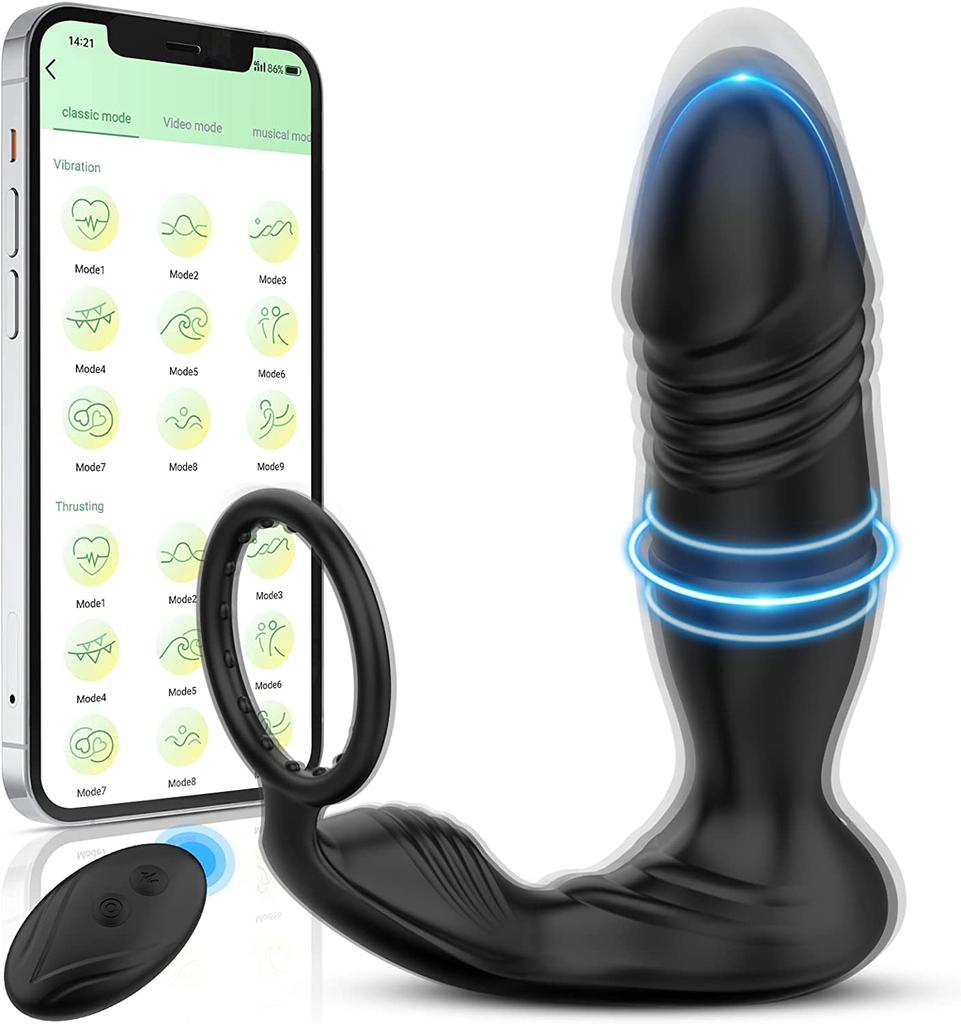 Bluetooth APP Male Anal Plug Vibrator Thrusting Prostate Stimulator Massager Wireless Remote Butt Plug Sex Toy for Men Gay