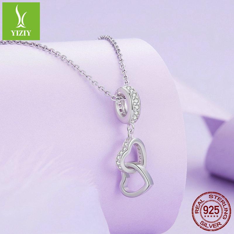 S925 Silver Heart Pendant, Simple Double Ring Love Diy Bracelet Beaded Scc2455