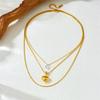 Layered Heart Pendant Necklace For Women Gold Plated Stainless Steel Zircon Fashion Jewelry