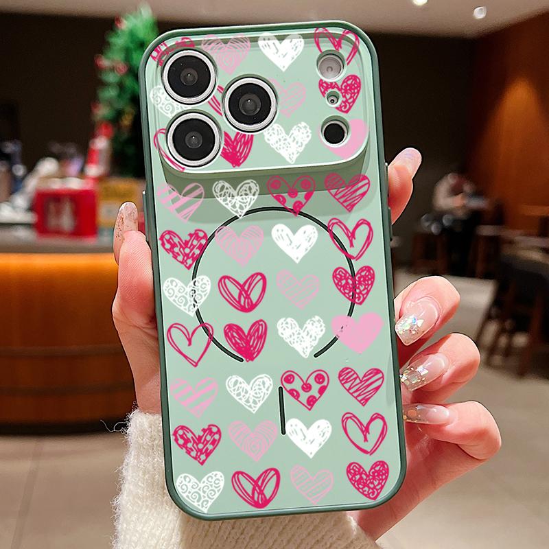 Lovely Hearts Pattern Case For iPhone 17 Pro Max Funda iPhone 16 15 14 13 Pro Max Magnetic For Magsafe Hybrid Slim Matte Cover