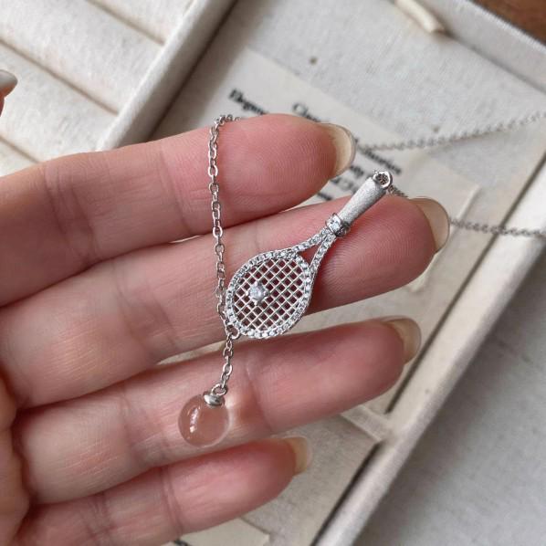 Tennis Girl Crystal Racket Necklace: High-End Old Money Style Choker for Women