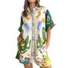 2026 cross-border foreign trade European and American women's clothing, new spring models, temperament casual printed shirt lace-up shorts set