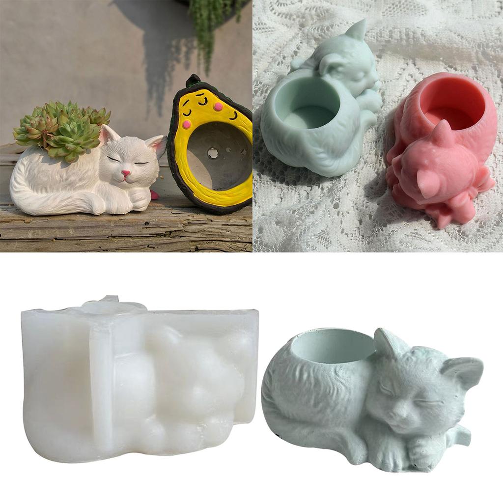 Geometric Cat-shape Gypsum Silicone Molds Storage Box Mold for Making Succulent Plant Pot Flower Pot Candle Holder