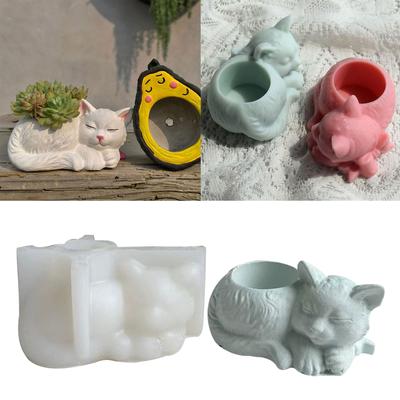 Geometric Cat-shape Gypsum Silicone Molds Storage Box Mold for Making Succulent Plant Pot Flower Pot Candle Holder
