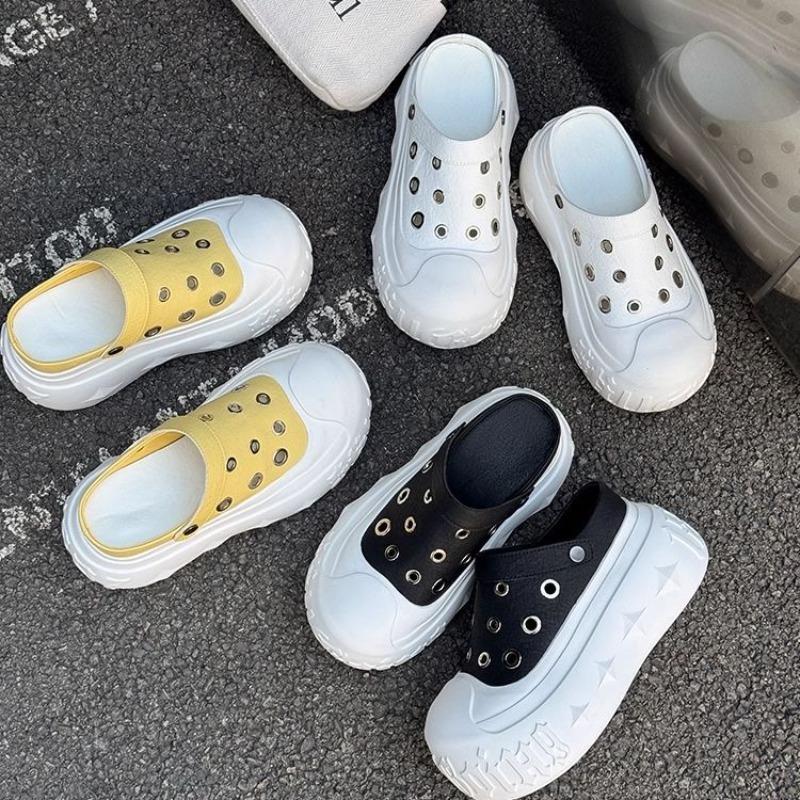 Baotou sandals women's sports summer new hollow breathable little white shoes 8cm thick-soled inner height-increasing hole shoes