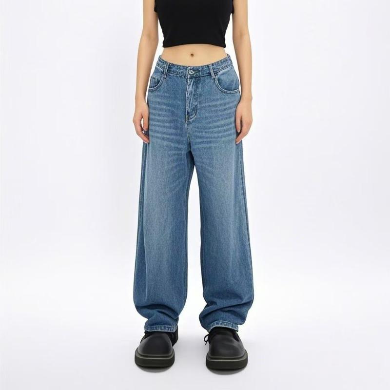 Vintage washed cat whisker white jeans drape floor-mopping wide-leg pants