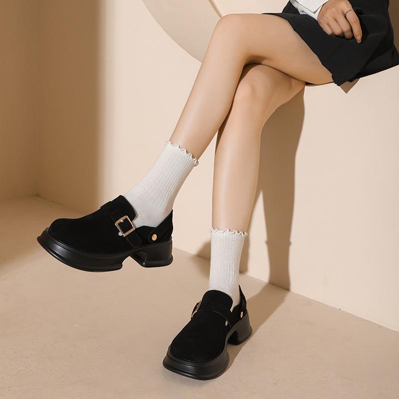 Leather Thick-soled Female Lazy Soft-soled Half-pedal Slippers Retro Versatile Mary Jane Small Leather Shoes