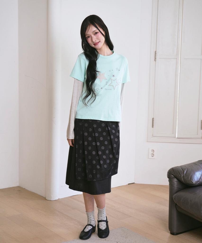 THE GREEN LAB Star Patch St Layered T-Shirt [Mint]