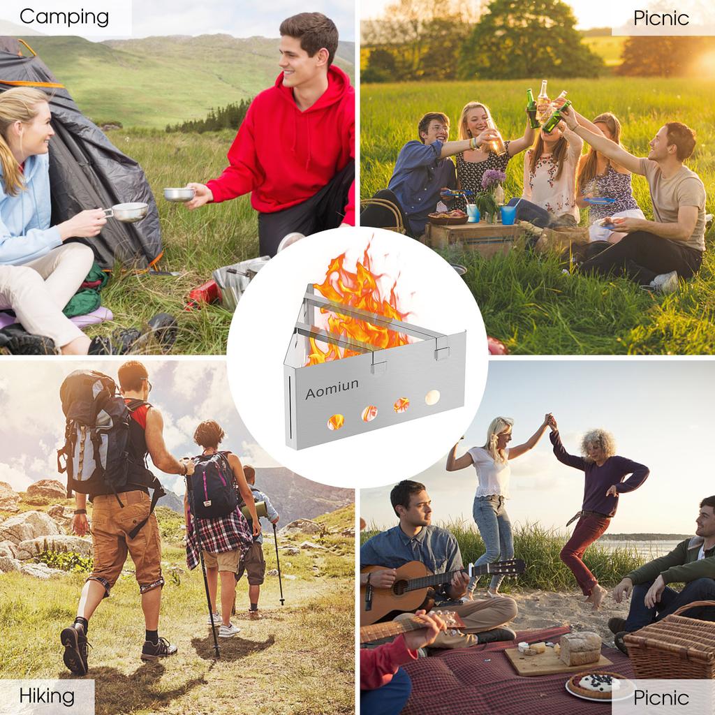 Aomiun Leichter Dreieckiger Holzofen Tragbarer Edelstahlbrenner für Outdoor-Kochen Picknick Camping Rucksacktouren