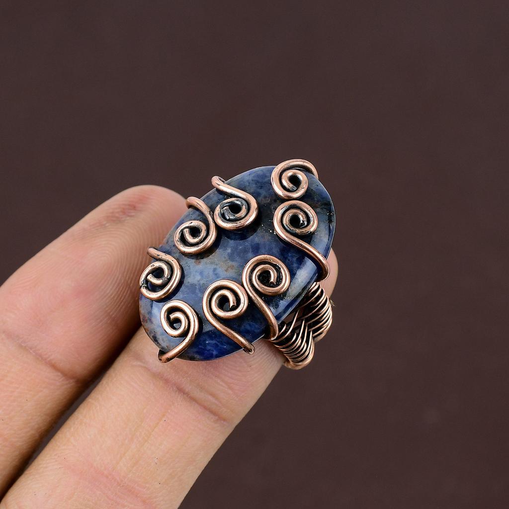 Sodalite Handmade Copper Wire Wrap Jewelry Ring Size 6 C4y02