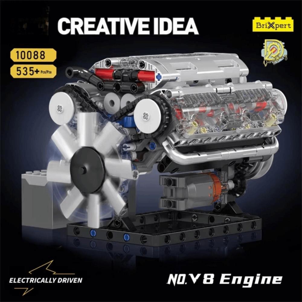 Motorized Simulation V8 Engine Building Block MOC Simulation Scale Model DIY Toys
